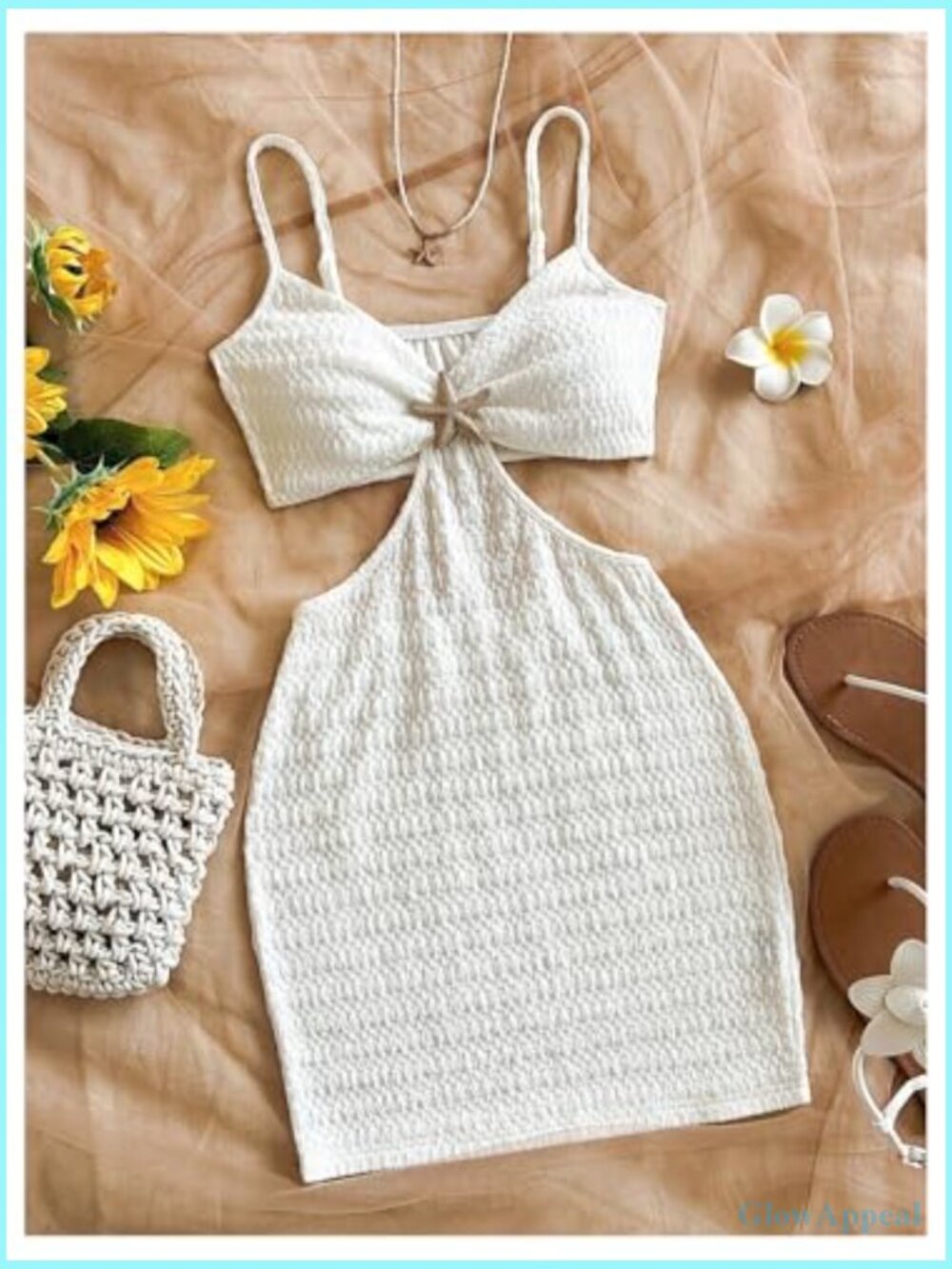 Women's Boho Knitted Cut Out Bodycon Backless Cami Mini Dress - Picture 3 of 7